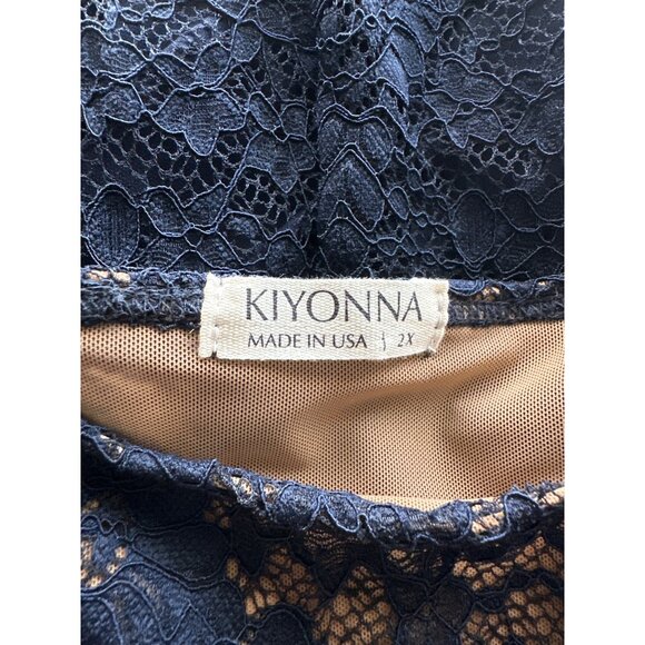 Kiyonna Luna Lace Dress Navy Cocktail Dress Beige Mesh Backing Scalloped Size 2X - Picture 5 of 6